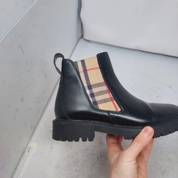 Burberry Check Black Leather Chelsea Boot